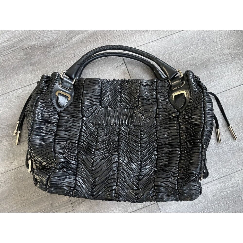 Bally Vilda-G Large Black Pleated Genuine Leather Hobo Shoulder Bag